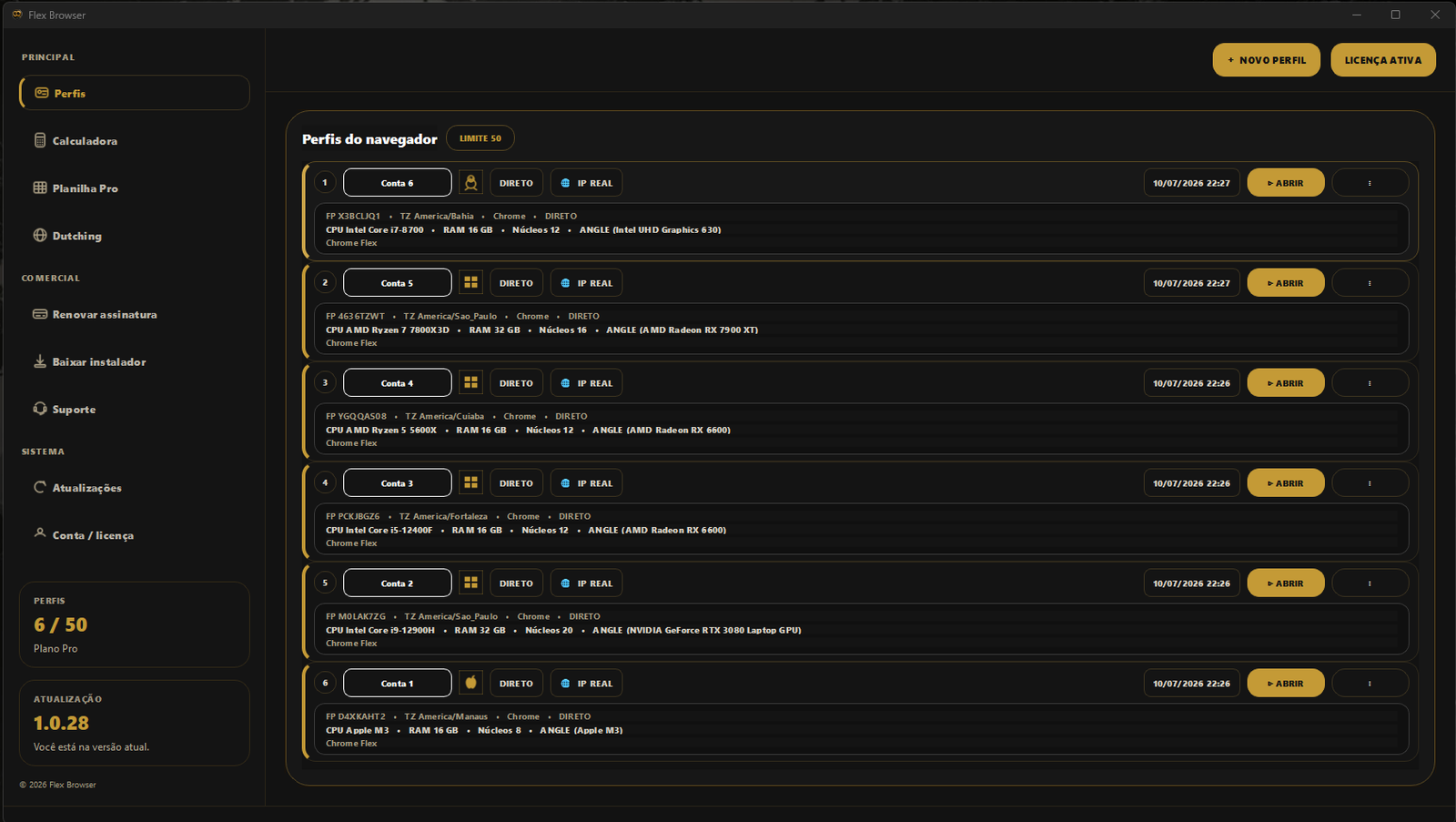 Interface do programa Flex Browser